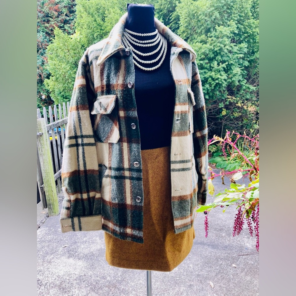 Vintage Eddie Bauer Oversized Wool blend Plaid Shirt Jacket